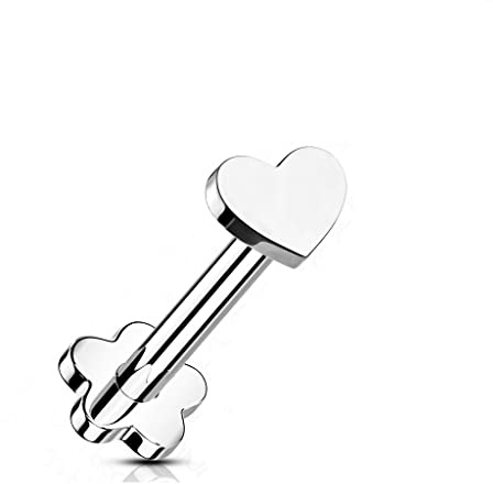 Paula & Fritz® Push-In Labret Piercing Herz Titan-IUM Grade 23 Kugel Piercing Set Mehrfarbig 1,2-mm Stab-Dicke Blüten-Sockel Madonna Medusa Monroe