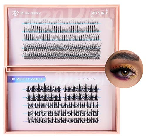 Mlen Diary 260 pezzi Ciglia Finte Extension Ciglia Ciuffetti 5 Tipi di Ciglia per Extension Ciglia Fai-Da-Te Morbide e Riutilizzabili (Miscela 7-9-11-12-13-14mm)