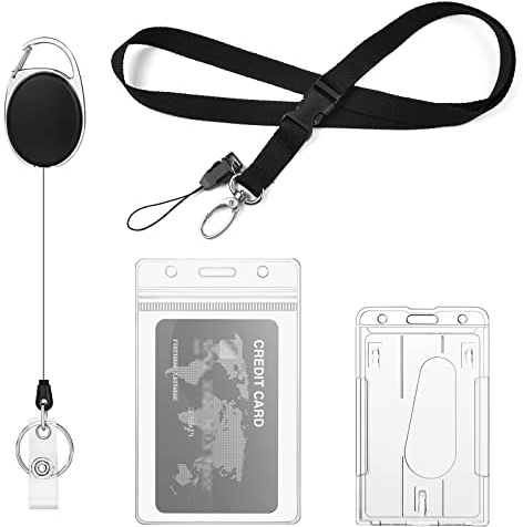 Vicloon Ausziehbares Schlüsselband und Lanyard mit 2 Kartenhalter, Ausweis Schlüsselbänder mit Schnellverschluss, Kartenhülle Vertikal Hartplastik und Kartenhüllen Transparent Weich, für Schule Büro