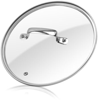 HEVSTIL Deckel aus gehärtetem Glas mit Stahlgriff für Töpfe/Pfannen, 22,9 cm | Gehärtetes Glas, Griff aus Edelstahl, 9 Zoll Größe, universelle Passform, für Töpfe, Pfannen, Bratpfannen, spülmaschinenfest