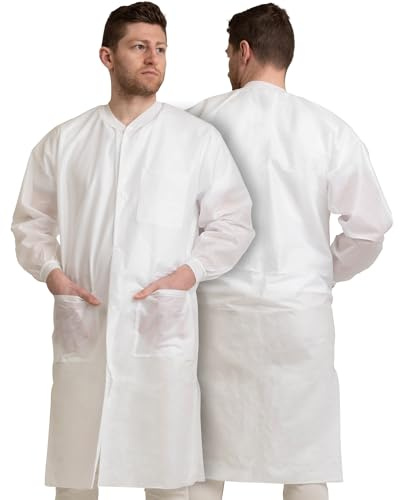 Medical Nation 30 Pack Disposable Lab Coats - White Lab Coat with Pockets, Knee Length, Lab Coat Women and Men | Perfect For Use in Hospitals, Pharmacies, Labs, Clinics, Painting, at Home | Large