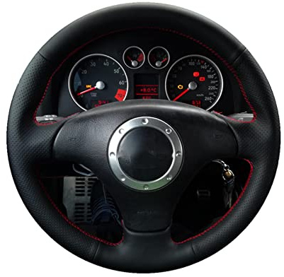 JEZOE Schwarzer Leder-Lenkradbezug, passend für Audi A2 8Z A3 8L Sportback A4 B6 Avant A6 C5 A8 D2 TT 8N S3 S4 RS 4 RS 6
