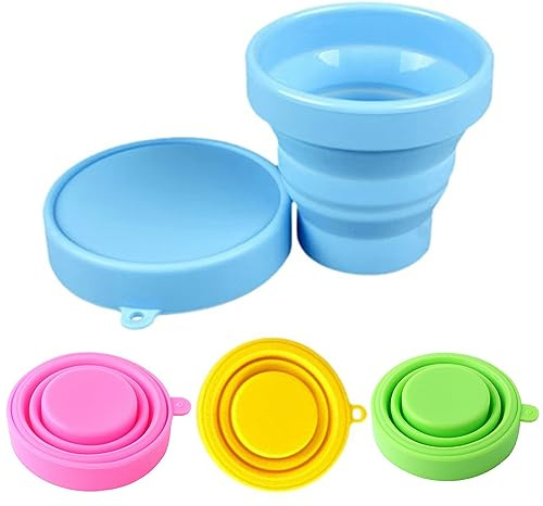 CAASFOOY 4 Stück Faltbarer Becher, Silikon Faltbarer Trinkbecher, Faltbarer Reisebecher, Tragbarer Wasserbecher, zusammenklappbarer Reisebecher aus Silikon für Camping, Reisen (170 ml)