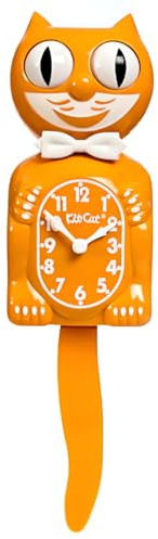 Kit-Cat Klock®, orologio da parete in edizione limitata, color arancione, iconico retrò, con occhi e coda mobili, funzionamento a batteria, prodotto negli Stati Uniti, orologio moderno