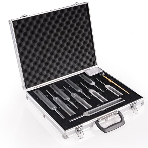 PPOLB Solfeggio Stimmgabel Set, 9 Solfeggio Stimmgabeln für Heilung, Klangtherapie, 6 Standardfrequenzen und fehlende 3 Frequenzen Stimmgabeln Set mit Stimmgabel Aktivator und Geschenkbox