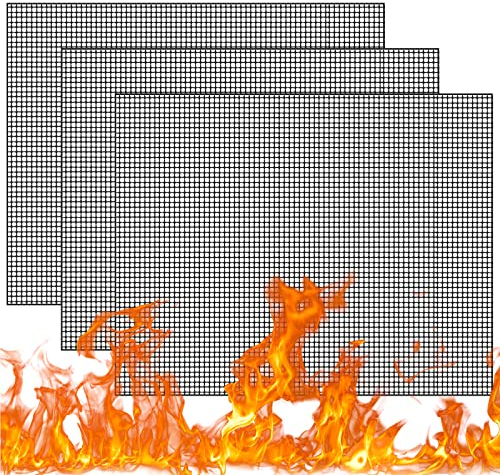 Natuce 3 Pezzi Tappetino Rete Barbecue,40 x 33 cm Rete per Grigliate Riutilizzabile,Antiaderente Griglia Tappetini BBQ,Tappetino Antiaderente Riutilizzabile,per Cucinare,Cuocere,Barbecue e Forno