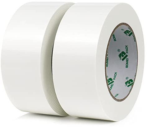 BOMEI PACK Universal - Ruban Adhésif Toilé Blanc, Heavy Duty Duct Tape 2 rouleaux 50 mm x 30 m pour les travaux de réparation, fixation, de scellage, d'étiquetage et de rénovation