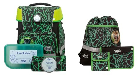 School-Mood Schulranzenset Champion Maxx Linus Panther 7-teilig Grundschule Schulrucksack Schulranzen