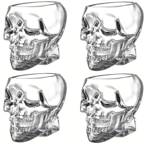 König Design Verres en verre motif tête de mort - En cristal - Motif tête de mort - Pour whisky, vodka, absinthe - 50 ml