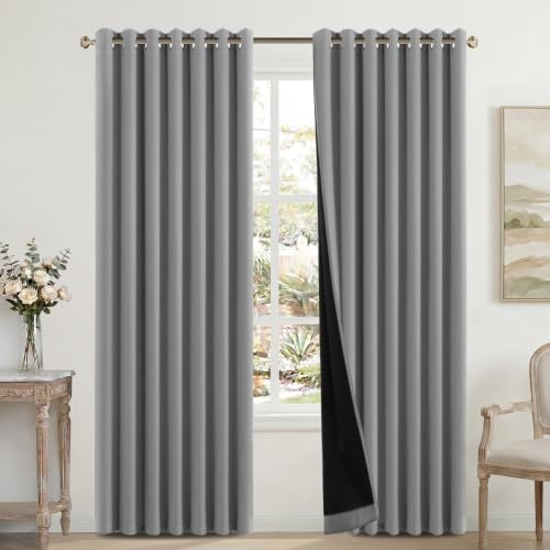 H.Versailtex 100% Blackout Curtains for Bedroom with Black Liner Eyelet Curtains for Living Room Full Room Darkening Thermal Insulated Window Drapes, 2 Panels, 90 x 90 Inch, Dove Grey