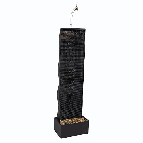 Sunnydaze Curved Ridge Tall Indoor Water Fountain with Light and Electric Pump - Slate Modern Waterfall Fountain - 56 H