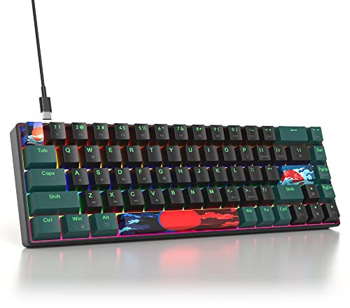 SbocKeeb Teclado 65%, Compact Mechanical Keyboard 68 Teclas,Teclado Gaming 60 Mecanico with Interruptor Rojo Lineal,QWERTY Americano para Computadoras Portátiles de Escritorio y Gamers