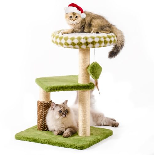 Katzenkratzbaum mit Katzenkratzpfahl Katzenkissen für Klein-mittel (Grün, 71CM)