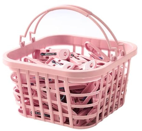 GmwyCzV Wäscheklammer-Korb Set, 30 Multifunktionale Kunststoff Wäscheklammern, Windproof Clothes Pegs, rutschfest & Ohne Abdruck, Stabile Kunststoff Kluppen, für Socken, Handtuch, Kleidung (Rosa)