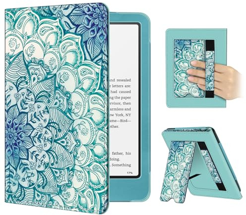 FINTIE Stand Case for Kindle Paperwhite 12th/11th Gen & Kindle Colorsoft | Foldable Kickstand PU Leather Cover, Card Slot, Hand Strap, Auto Sleep/Wake, for 7/6.8 Paperwhite 2024/2021, Emerald Green
