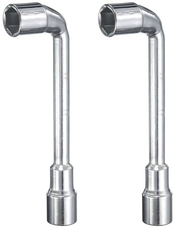 sourcing map 2pcs L Shaped Angled Hex Socket Wrench 17mm 45# Steel Double Ended Metric 6 Point Tubular Socket Spanner for General Repairing, Pipeline, Bicycle Car Maintenance