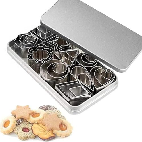 Ceeyoll 30Piezas Moldes para Galletas,Cortadores de Galletas para Hornear,Galletas Cortador Geometría Moldes,Molde para galletasCortapastas Navidad,Cortadores De Galletas para cortar masa de hojaldre.