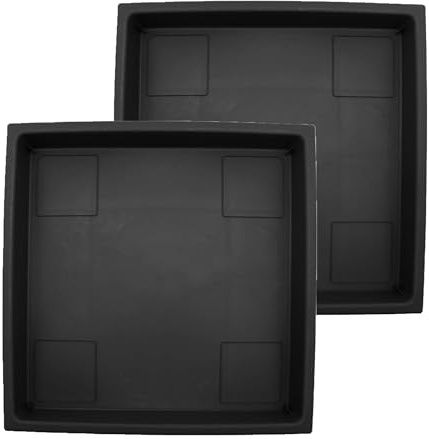 The HC Companies Lot de 2 soucoupes carrées décoratives en Plastique Durable pour jardinières, évacuation de l'eau, Soucoupe résistante aux UV pour l'intérieur et l'extérieur (27,9 cm, Noir)