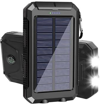 KhUkhu 1 PC Caricabatterie Solare Portatile da 10000 mAh con Bussola Impermeabile Grande capacità Doppia Torcia USB Batteria Esterna per Campeggio All'aperto