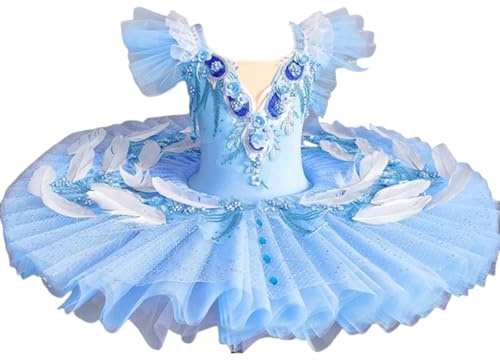 Balettklänning för flickor Ballerina Fairy Bal Festdräkt Barn Danskläder Gymnastik Balett Leotard Tutu tävlingsklänning,Blue,110