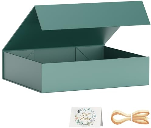 1-pack presentaskar, 30 x 20 x 7,6 cm presentlådor för presenter med lock, magnetisk stängning, rektangel, hopfällbar för brudgumskens förslagslåda, bröllop, jul, halloween, födelsedagspresent (grön)