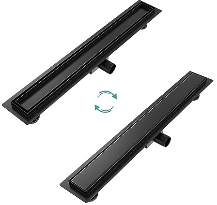 EMKE Duschrinne 70 cm Schwarz – Bodenablauf Dusche mit Siphon, Geruchsverschluss & Haarsieb – Edelstahl Duschabfluss, Ablaufrinne für bodengleiche Dusche im Badezimmer