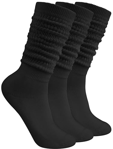 Cooraby 3 Paar Damen Slouch-Socken, weich, atmungsaktiv, Scrunch-Kniestrümpfe, extralang, Retro, bequem, Größe 35-42