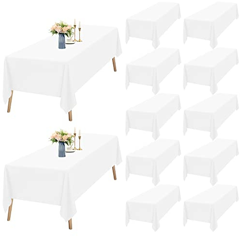 12 Packungen Weiß Tischdecke 140 x 240 cm Wachstischdecke Stoff Rechteckige Polyester-Tischdecke für Wachstisch, Waschbare Tischdecke für Hochzeitsfeier, Restaurant, Banketttisch