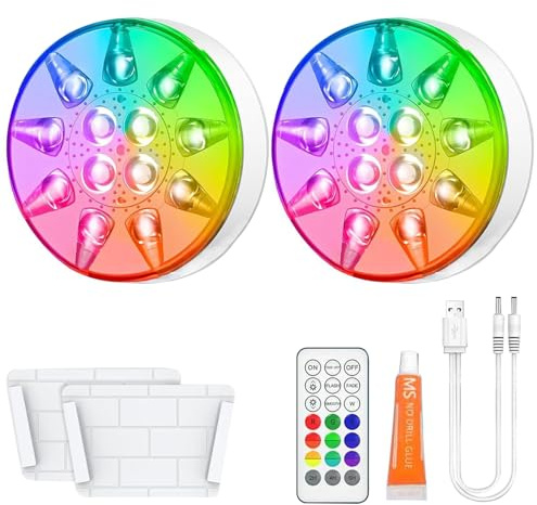 Generico Pool Light, Underwater LED Lights with Remote Control, 2-Piece Rechargeable Waterproof Spotlights, 16-Color RGB Bulb Lamp for Poolside Porch Yard Deck Patio Decor, Outdoor Use 3cm