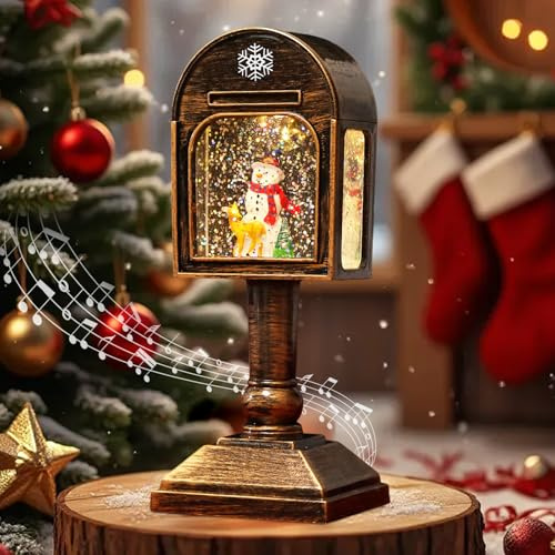 Lanterna di Neve di Natale con Musica, Lanterna Decorativa Natalizia Santa Claus Decorazione, Retrò Globo di Neve Natalizio Ornamenti con Luce Bianca Calda, Decorazioni Natalizie