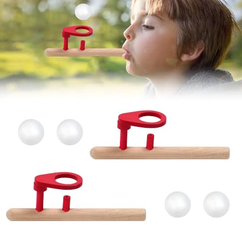 Zuxbolf 2 Pièces Jouet de Soufflage de Balle, Pipe à Balle Jeu de Souffle en Bois, Jeu de Balle Flottante, Jouet Souffleur de Balle, Pipe Souffle Balle pour Enfants, Cadeaux(Rouge)