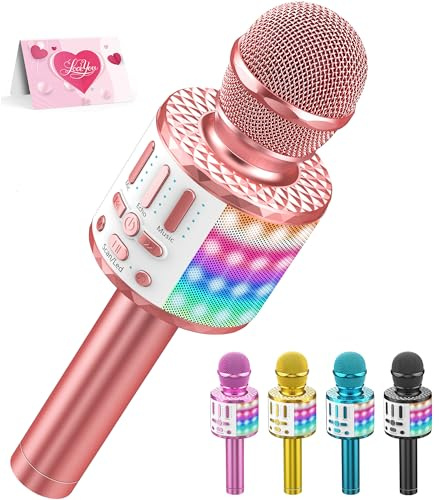 Wireless Microphone with Lights, Karaoke Bluetooth Microphone for Kids Adults, Portable Toy Karaoke Mic Speaker Machine, Home KTV Player Support Phone/Pad/TV for Party Singing, Boys Girls Best Gifts