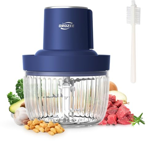 OROZEE Deluxe Food Processor, Electric Food Chopper with 1.8L (8 Cup) Capacity Glass Bowl Powerful 300W Meat Grinder Vegetable Chopper (middle)