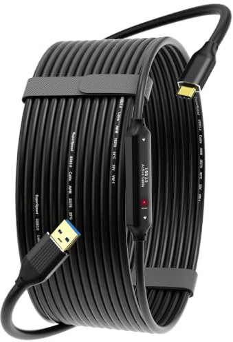 ZVOIYKM Active USB 3.0 A to C Cable 15M (50FT), Built-in Signal Booster Chip for 5Gbps High-Speed Data, in-Wall Rated USB 3.0 Extension Cord for VR, Surveillance, Gaming, Videoconference, PC and More