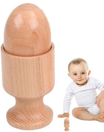 Disque Main à Main Bébé – Aide à la Coordination Oeil-Main en Bois de Hêtre | Coquetier rond en forme de cube pour l'apprentissage précoce des tout-petits | Texture lisse, sûre et durable pour garçons