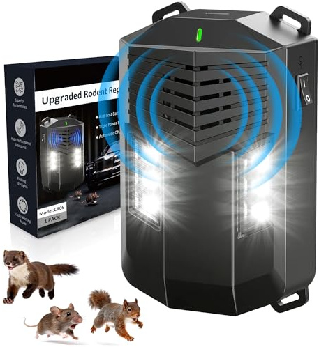 Ahuyentador de martas ultrasónico para coche, 12 V, para coche, para coche, martas y ratas con flash, para garaje, ático y jardín