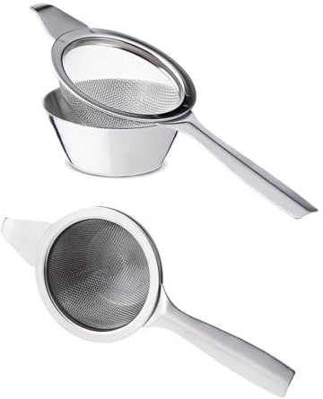 Fine Mesh Stainless Steel Tea Strainer with Drip Bowl for Loose Leaf Tea | Rust Resistant Fine Mesh Tea Strainer with Drip Bowl & Non Slip Handle, Dishwasher Safe for Tea Coffee & Kitchen Use