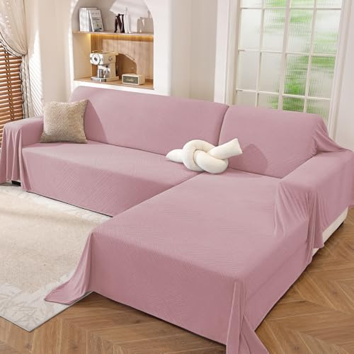 Ystyle Weich Sofabezug L Form 2-Teilige, 200x300+200x300 cm, Rosa | Waschbarer Atmungsaktiv Sofabezug Ecksofa, Rutschfest Couch Überzug L Form, Sofaüberwurf Bequem, Multifunktionale Möbeldecke