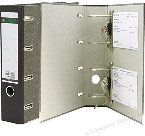 Doppelpack Leitz 10920000 Standard-DoppelOrdner (A4, Rückenbreite 7,5 cm, zwei Präzisionsmechaniken, graupappe, mit Wolkenmarmor-Cover) schwarz (Doppelordner | 2er Pack, schwarz)