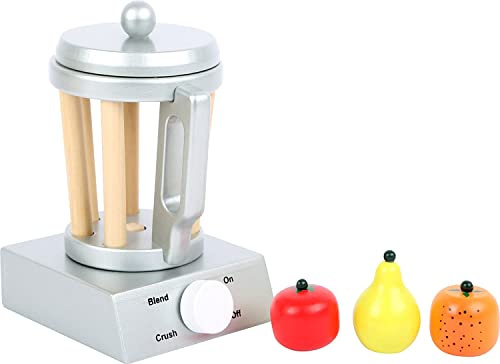 Small Foot 10596 Standmixer, Ideales Zubehör zur Kinderküche mit abnehmbaren Deckel, Praktischem Haltegriff sowie drehbarem Knopf, inkl. Obst aus Holz