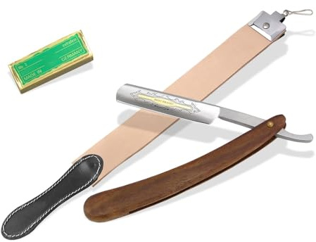 Rasiermesser Set EXTRA ROBUSTER Abziehleder Rasiermesser Goldätzung 5.8 Zoll + Paste aus Solingen