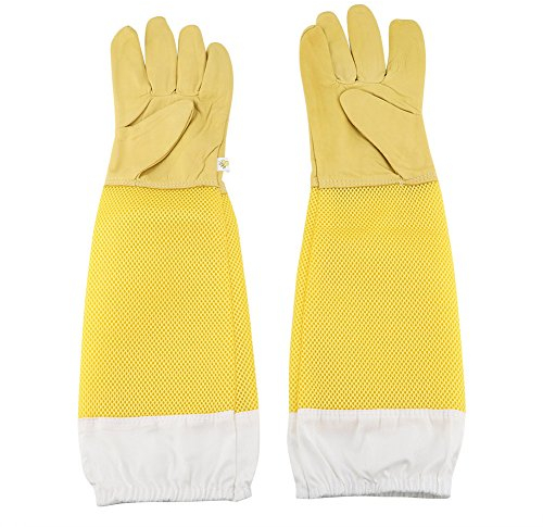 Zerodis Bienenschutzhandschuhe mit langer Mesh-Hülse, Schutzhandschuhe für Imker, Bienenzucht, Imkerei, Bienenstiche Schutz, Gelb, XL (1er Pack)
