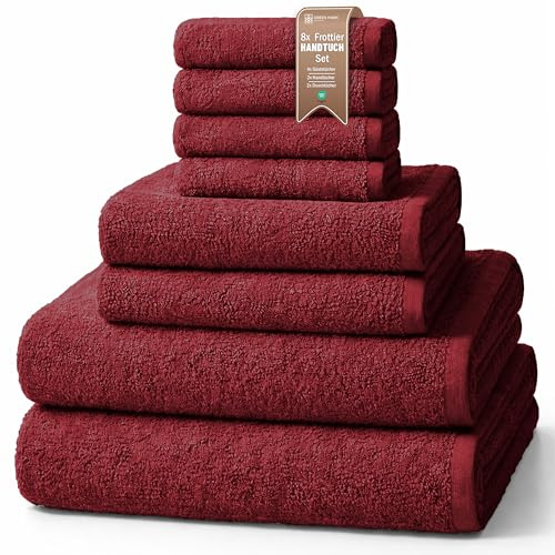 NatureMark 8-teiliges Handtuch-Set aus Frottee in verschiedenen Größen – 4 Gästetücher, 2 Handtücher, 2 Badetücher | 100% Baumwolle | Farbe: Bordeaux Rot