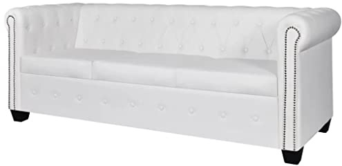 Sofá Chesterfield de piel blanca de 3 plazas, para salón, cama, chaise longue y reposabrazos