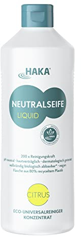 HAKA Neutralseife Liquid, Allzweckreiniger, 1L, Universalreiniger für den Haushalt und Auto, pH-neutrales Reinigungsmittel, Konzentrat, Duft Citrus