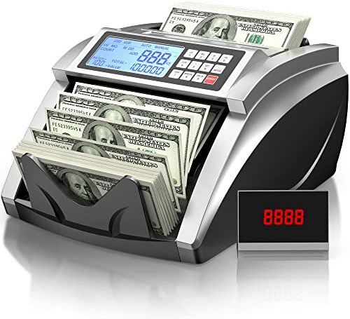 Contatore di denaro PONNOR con valore conteggio banconote, dollaro, euro con UV/MG/IR/DD/DBL/HLF/CHN rilevamento contraffazione, conteggio banconote, grande display LCD