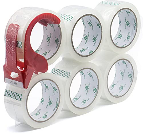 BOMEI PACK 6 Rollos Cinta Embalar Adhesiva Transparente 48MMx 66M para Cajas y Paquetes Ideal para Envíos y Mudanzas
