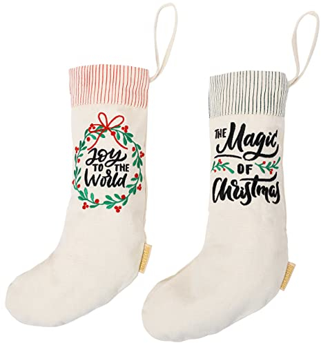Papierdrachen Weihnachtsstrumpf 2er-Set - zum Befüllen - Socken aus Leinen mit Schriftzug-Stickerei - Nikolaus-Deko - Weihnachten 2025
