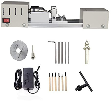 Professional mini Lathe Machine, Lathe Tools Woodworking Machine, Lathe Beads Polisher, CNC DIY Woodworking Wood Lathe Machine (Silver)
