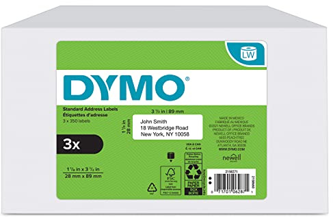 DYMO Authentic LW Mailing Address Labels for LabelWriter Label Printers, (1-1/8 x 3-1/2), 3 Rolls of 350 (1050 Total)
